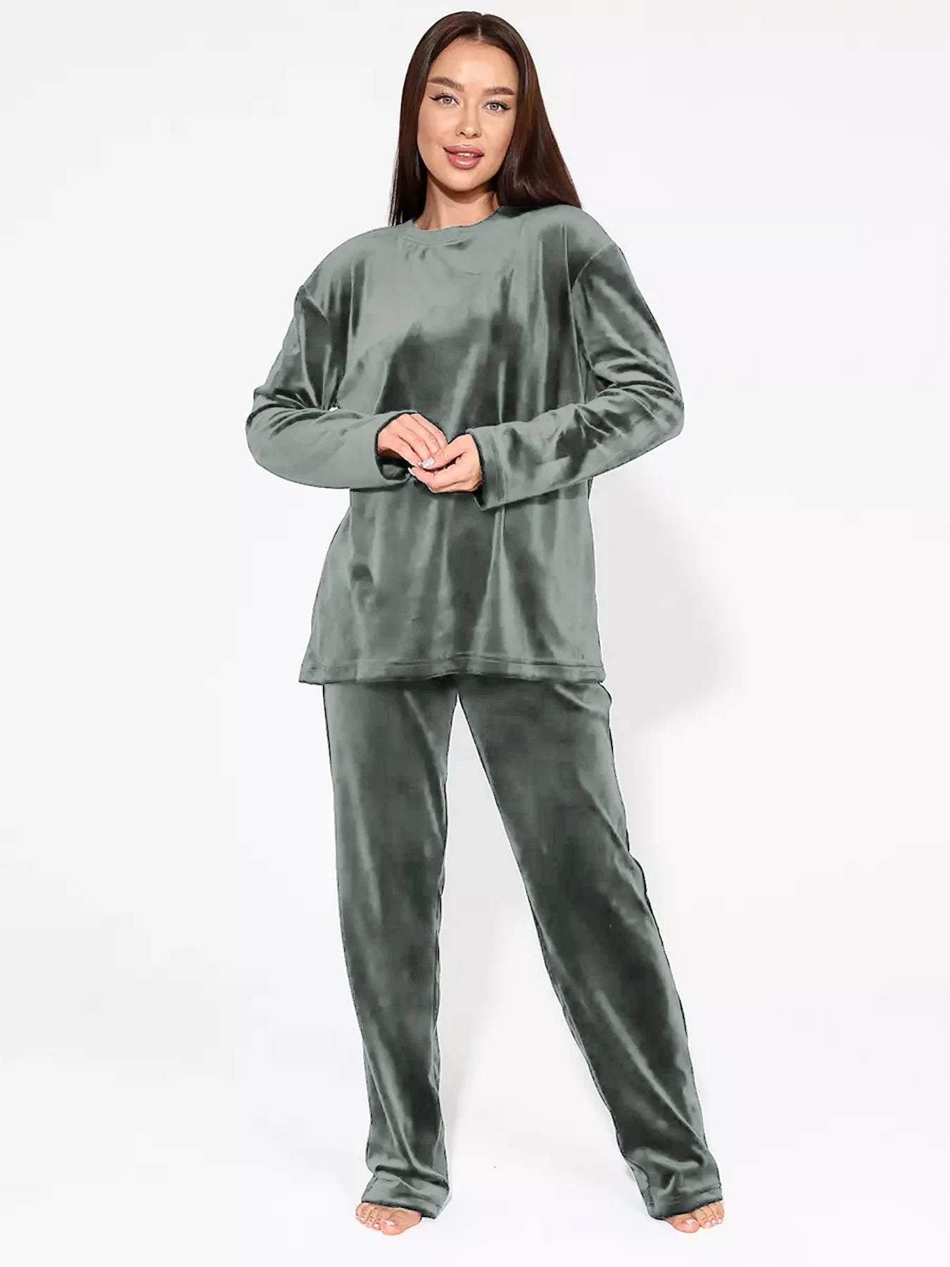 Loungewear - Velvet Loungewear 2 Piece Plus Size Set Pants & Top Pajamas