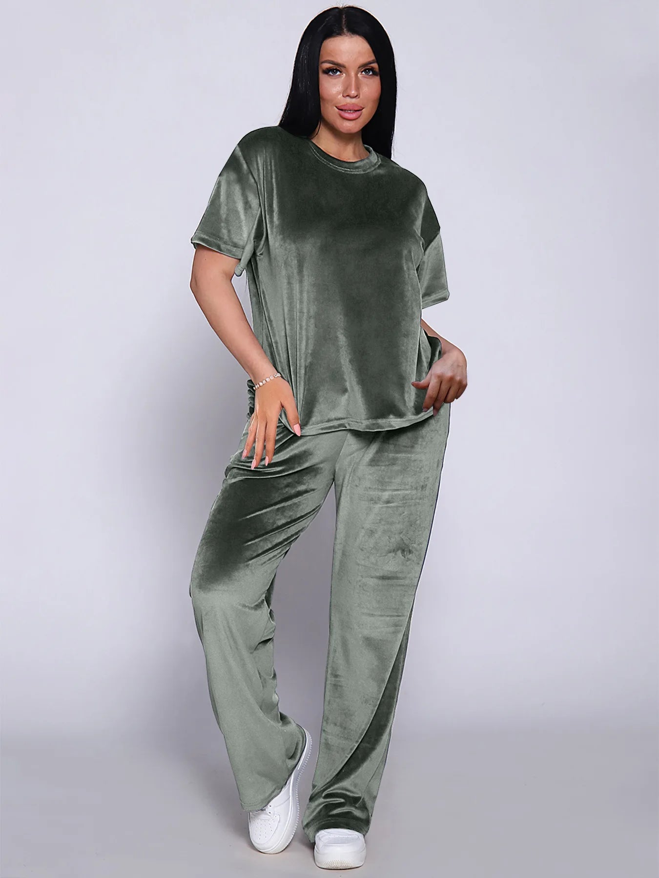 Loungewear - Velvet Loungewear 2 Piece Plus Size Set Pants & Top Pajamas