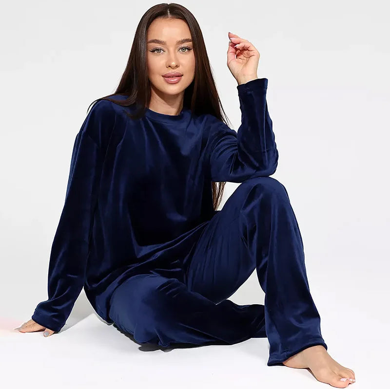 Loungewear - Velvet Loungewear 2 Piece Plus Size Set Pants & Top Pajamas