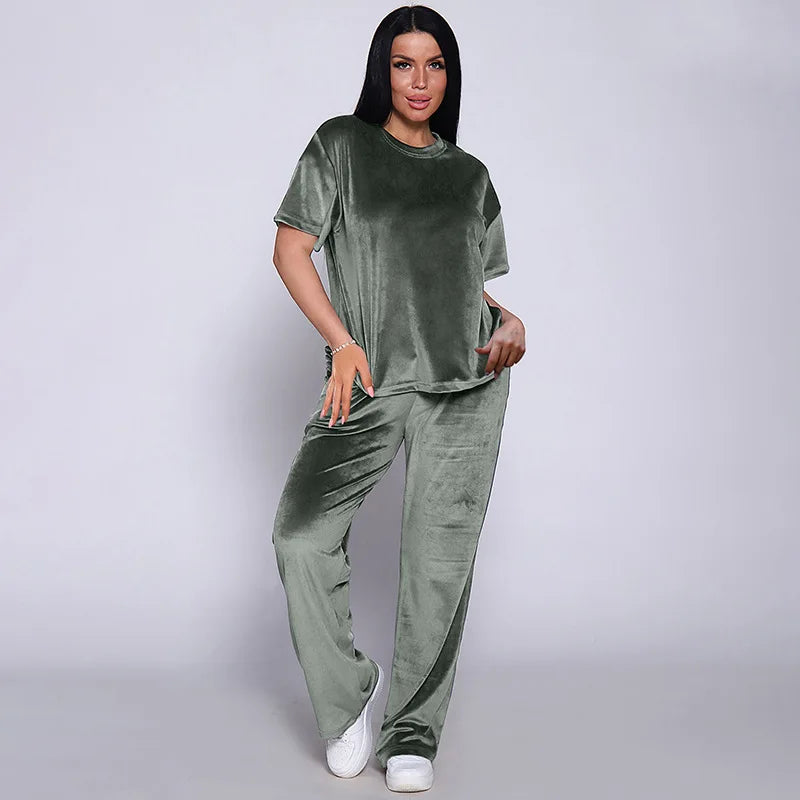 Loungewear - Velvet Loungewear 2 Piece Plus Size Set Pants & Top Pajamas