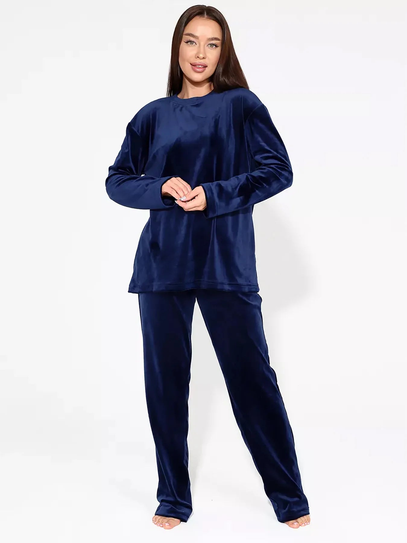 Loungewear - Velvet Loungewear 2 Piece Plus Size Set Pants & Top Pajamas