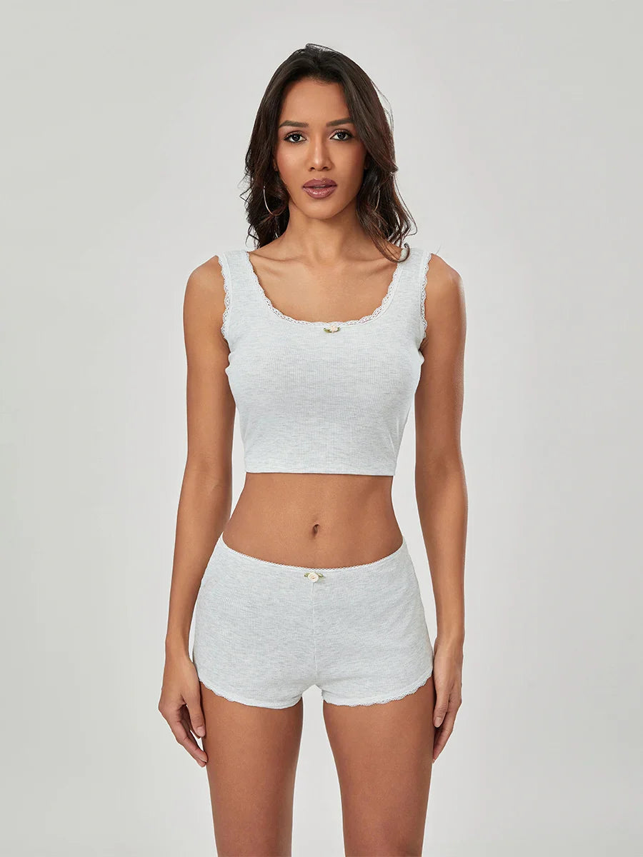 Loungewear- Women Loungewear Sleeveless Crop Top & Slim Shorts- - Pekosa Women Fashion