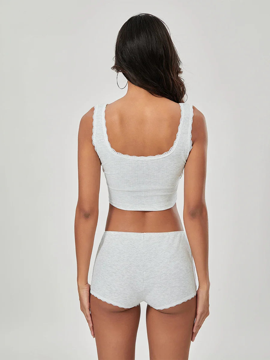 Loungewear- Women Loungewear Sleeveless Crop Top & Slim Shorts- - Pekosa Women Fashion