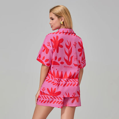 Loungewear- Women Tropical Pajama Set Shorts & Shirt Sleepwear Collection- - Chuzko Women Clothing