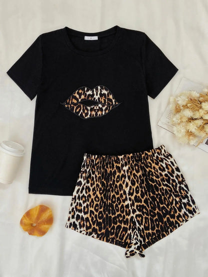 Summer Animal Print Tee & Shorts Loungewear for Women