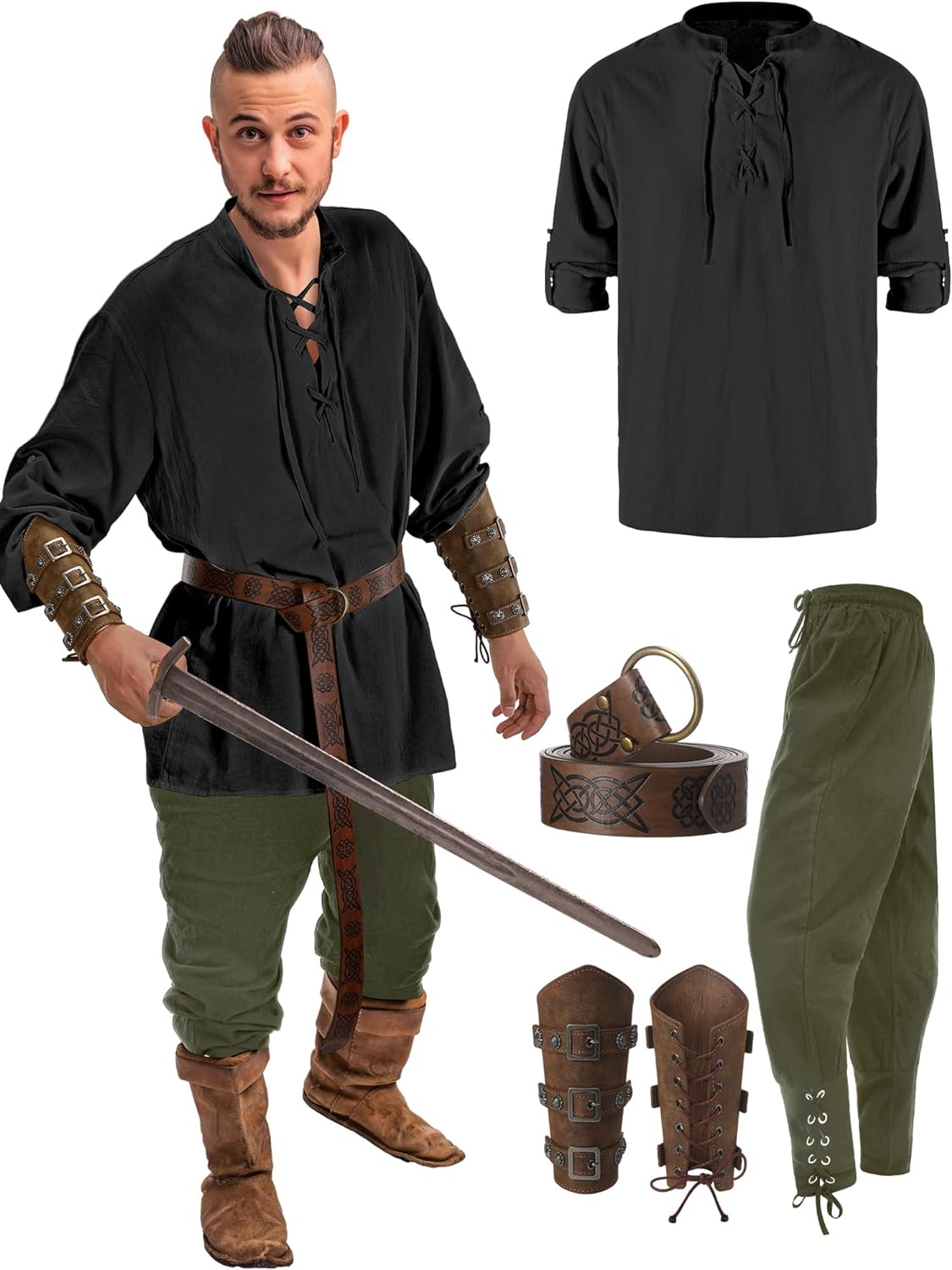 Male Halloween Costumes - 4 Pcs Medieval Maven Ensemble Kit - Halloween Best