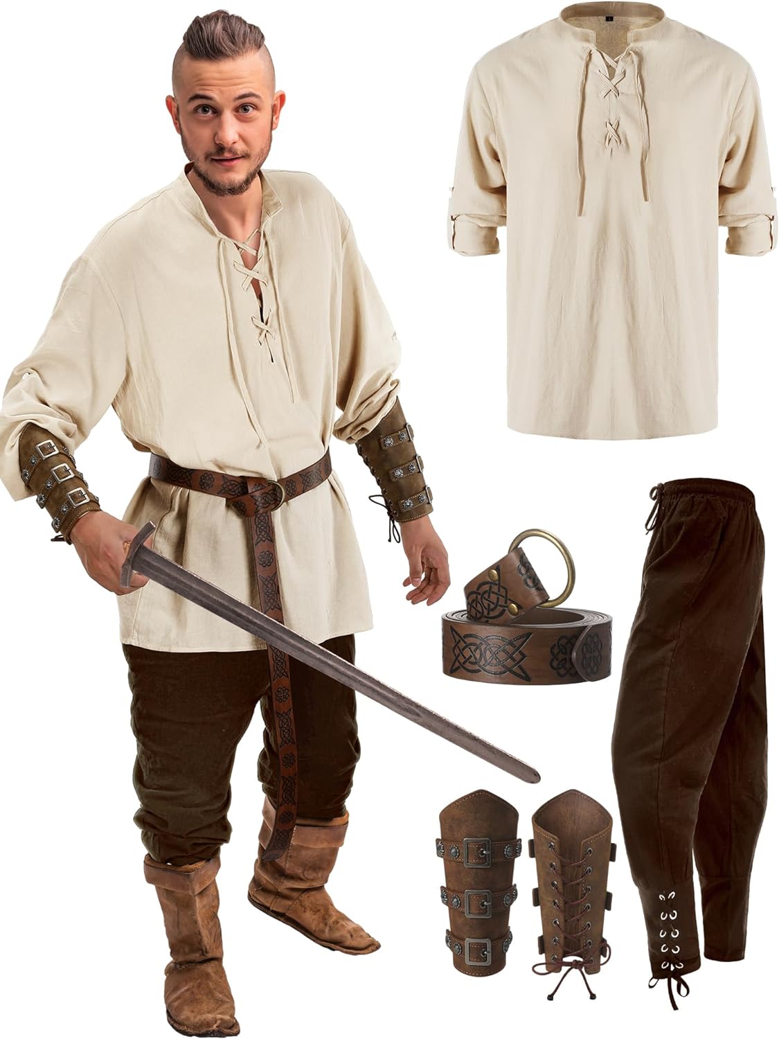 Male Halloween Costumes - 4 Pcs Medieval Maven Ensemble Kit - Halloween Best