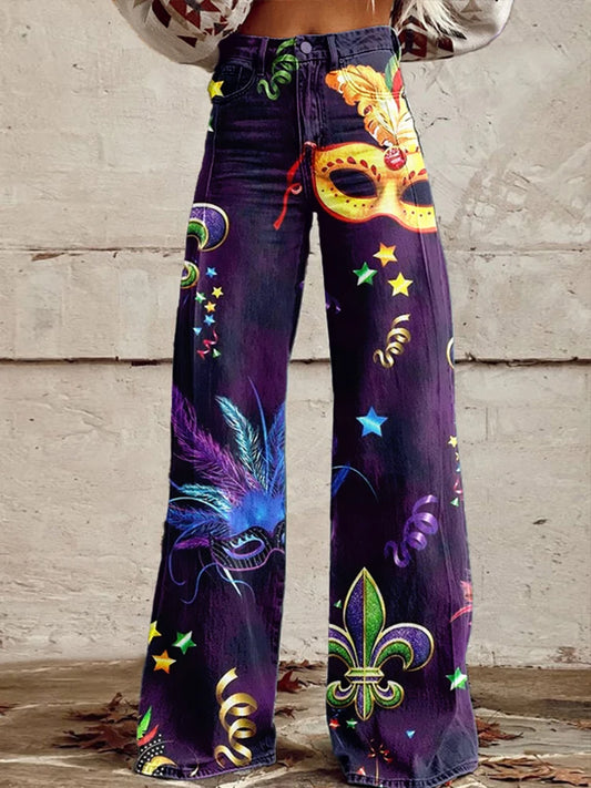 Mardi Gras Pants - Women's Carnival Wide-Leg Pants - Colorful Mardi Gras Outfit