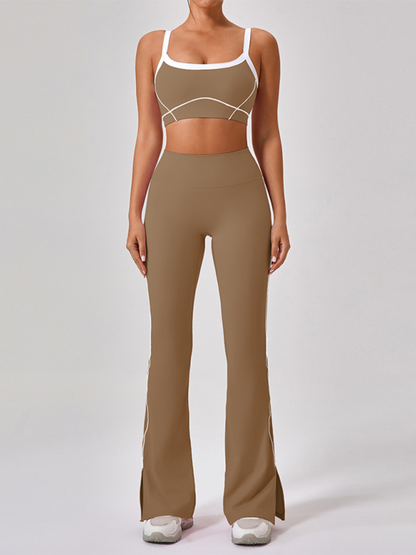 Matching Set Outfits - Active Flared Leggings Set with Sporty Crop Top