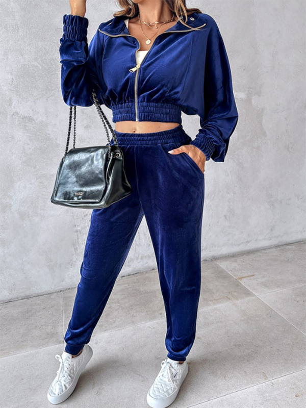 Matching Set Outfits - Comfy Velvet Tracksuit - Velour Jogger Pants & Crop Top