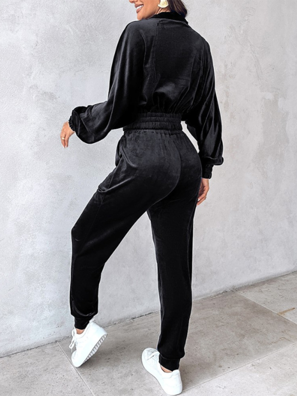 Matching Set Outfits - Comfy Velvet Tracksuit - Velour Jogger Pants & Crop Top