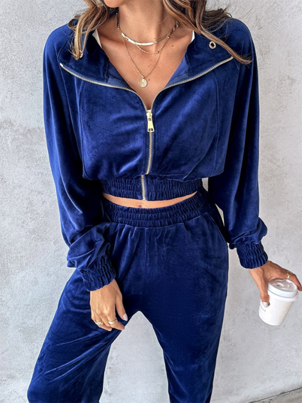 Matching Set Outfits - Comfy Velvet Tracksuit - Velour Jogger Pants & Crop Top