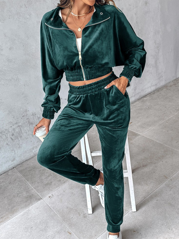 Matching Set Outfits - Comfy Velvet Tracksuit - Velour Jogger Pants & Crop Top