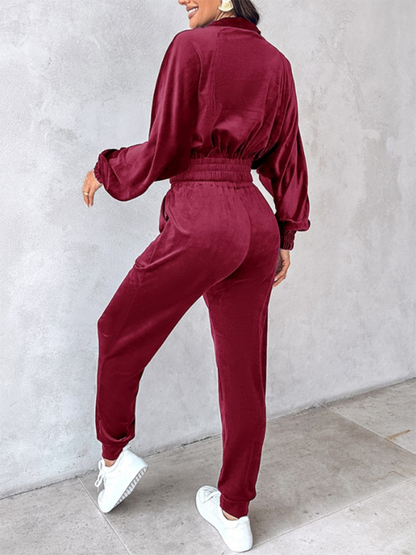 Matching Set Outfits - Comfy Velvet Tracksuit - Velour Jogger Pants & Crop Top