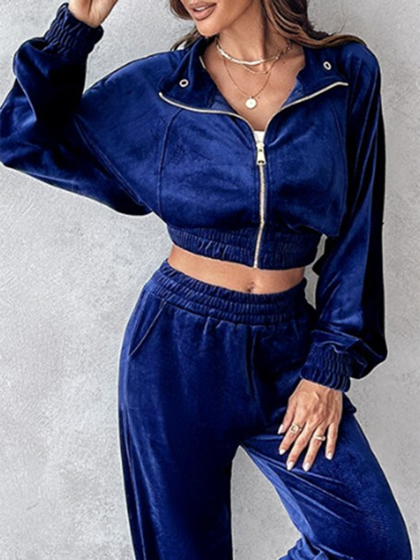 Matching Set Outfits - Comfy Velvet Tracksuit - Velour Jogger Pants & Crop Top