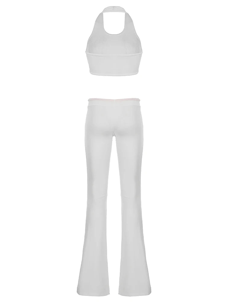 Matching Sets - Women Halter & Flared Leggings Set Crop Top & Pants