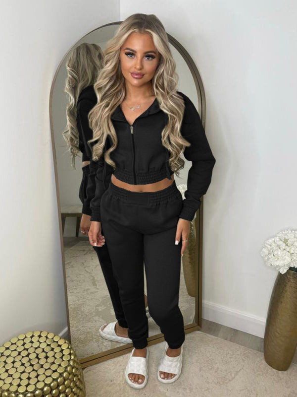 Matching Sets - Women's Crop Hoodie & Joggers Set Tracksuit Sweatpants