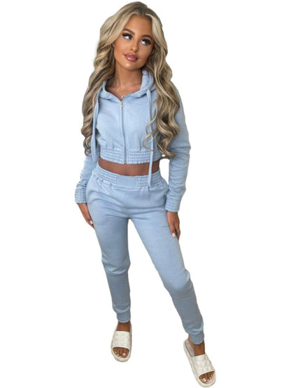 Matching Sets - Women's Crop Hoodie & Joggers Set Tracksuit Sweatpants