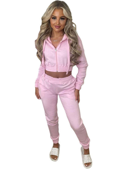 Matching Sets - Women's Crop Hoodie & Joggers Set Tracksuit Sweatpants