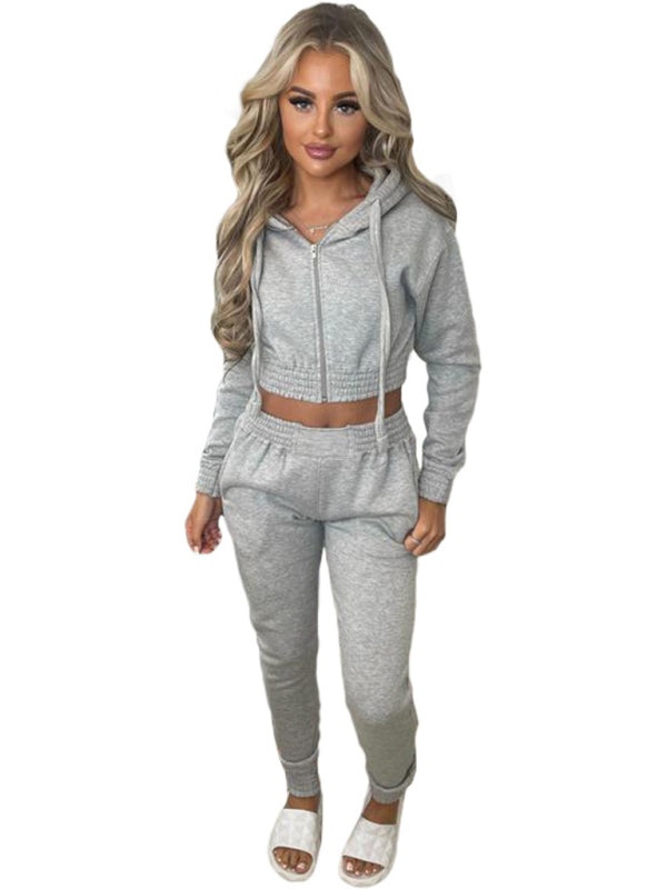 Matching Sets - Women's Crop Hoodie & Joggers Set Tracksuit Sweatpants