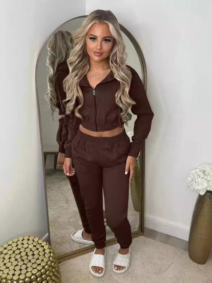 Matching Sets - Women's Crop Hoodie & Joggers Set Tracksuit Sweatpants