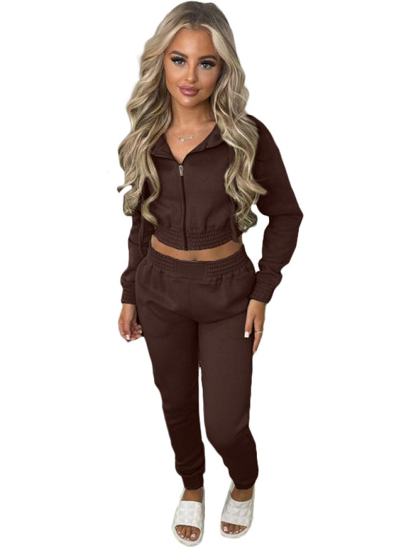 Matching Sets - Women's Crop Hoodie & Joggers Set Tracksuit Sweatpants