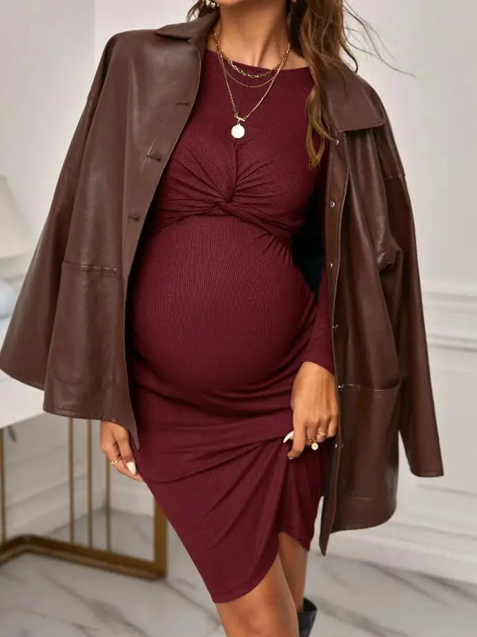 Maternity Dresses - Belly Embrace Knit Midi - Long Sleeve Maternity