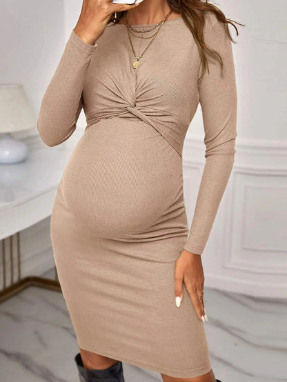 Maternity Dresses - Belly Embrace Knit Midi - Long Sleeve Maternity