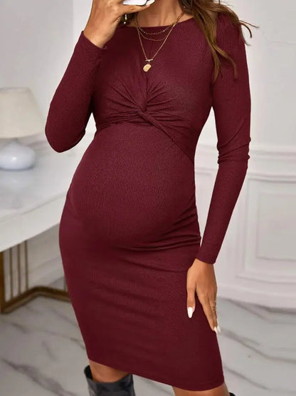 Maternity Dresses - Belly Embrace Knit Midi - Long Sleeve Maternity