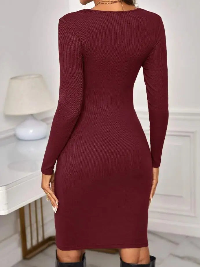 Maternity Dresses - Belly Embrace Knit Midi - Long Sleeve Maternity