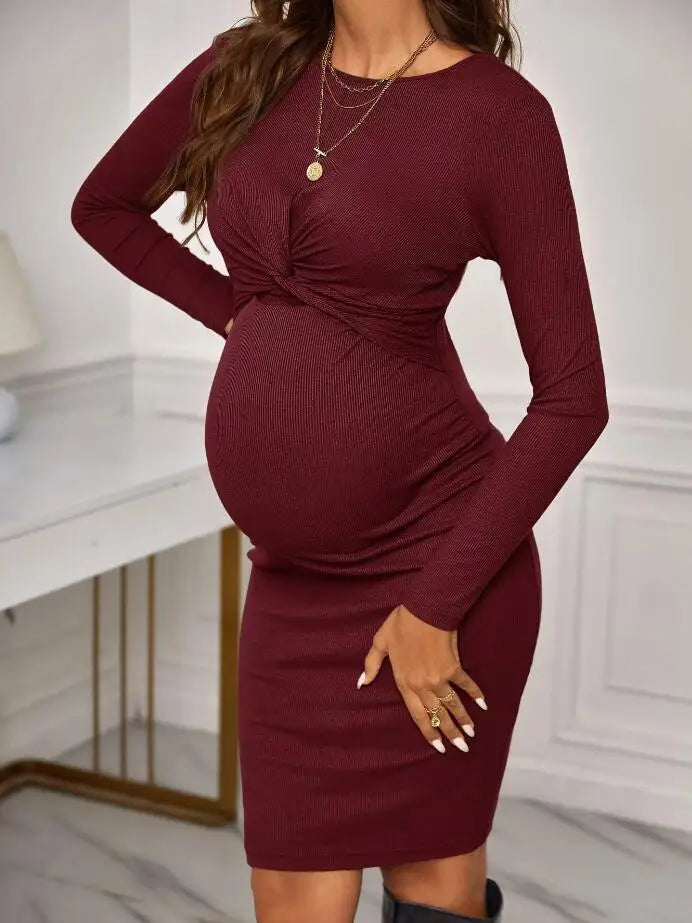 Maternity Dresses - Belly Embrace Knit Midi - Long Sleeve Maternity