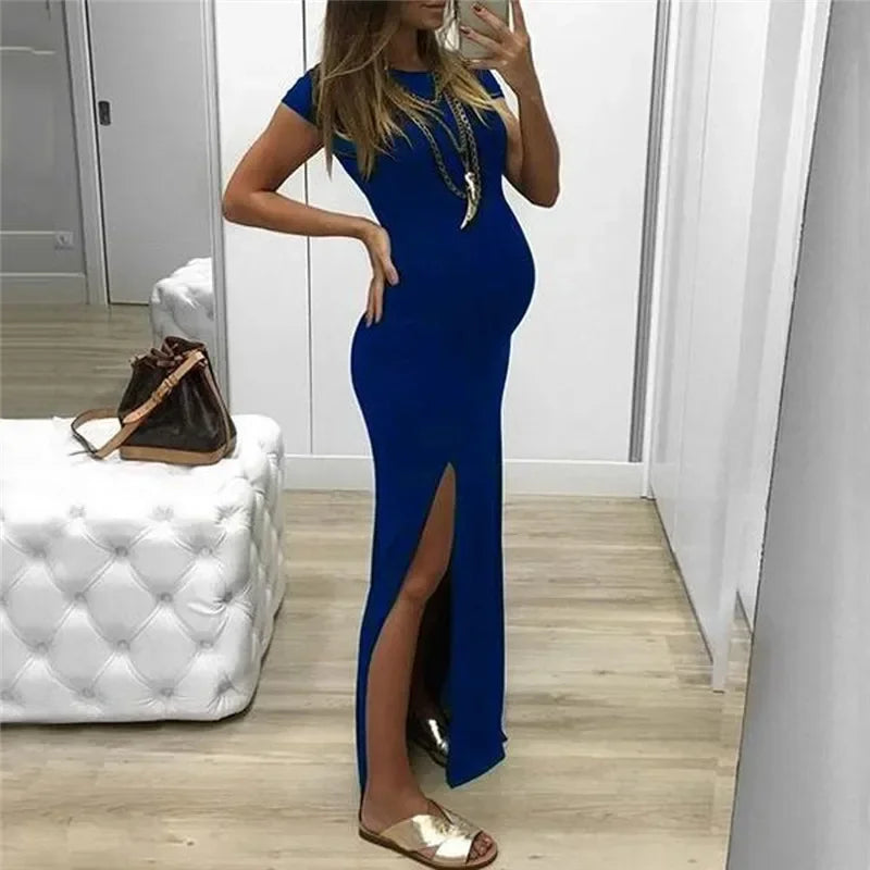 Maternity Dresses - Chic Mama Maternity Maxi with Leg Flair