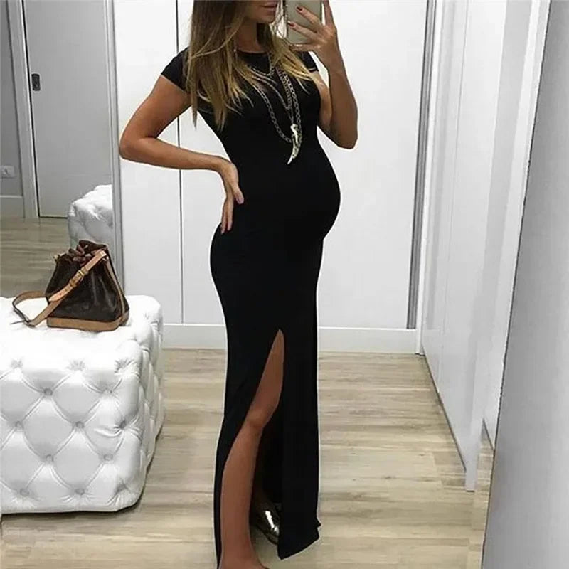 Maternity Dresses - Chic Mama Maternity Maxi with Leg Flair