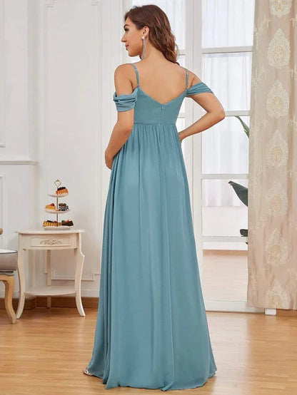 Maternity Dresses- Draped Maternity Evening Gown—Perfect for Elegant Events- - Chuzko Women Clothing