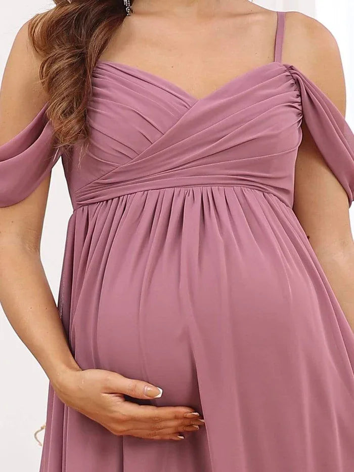 Maternity Dresses- Draped Maternity Evening Gown—Perfect for Elegant Events- - Chuzko Women Clothing