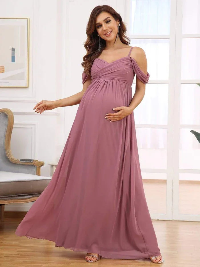 Maternity Dresses- Draped Maternity Evening Gown—Perfect for Elegant Events- - Chuzko Women Clothing