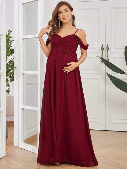 Maternity Dresses- Draped Maternity Evening Gown—Perfect for Elegant Events- - Chuzko Women Clothing