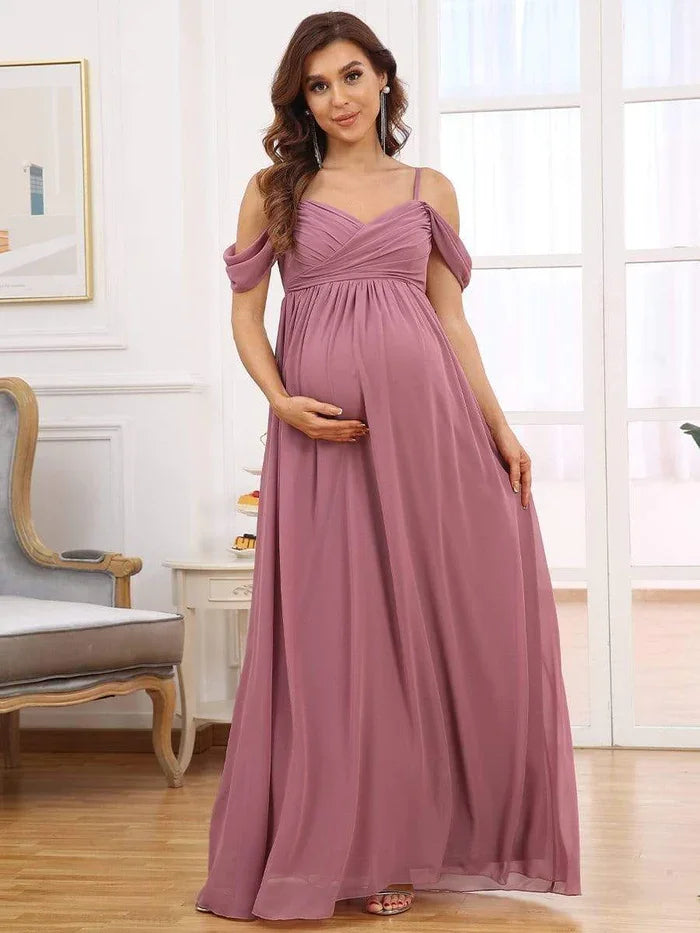 Maternity Dresses- Draped Maternity Evening Gown—Perfect for Elegant Events- - Chuzko Women Clothing