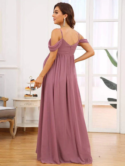 Maternity Dresses- Draped Maternity Evening Gown—Perfect for Elegant Events- - Chuzko Women Clothing