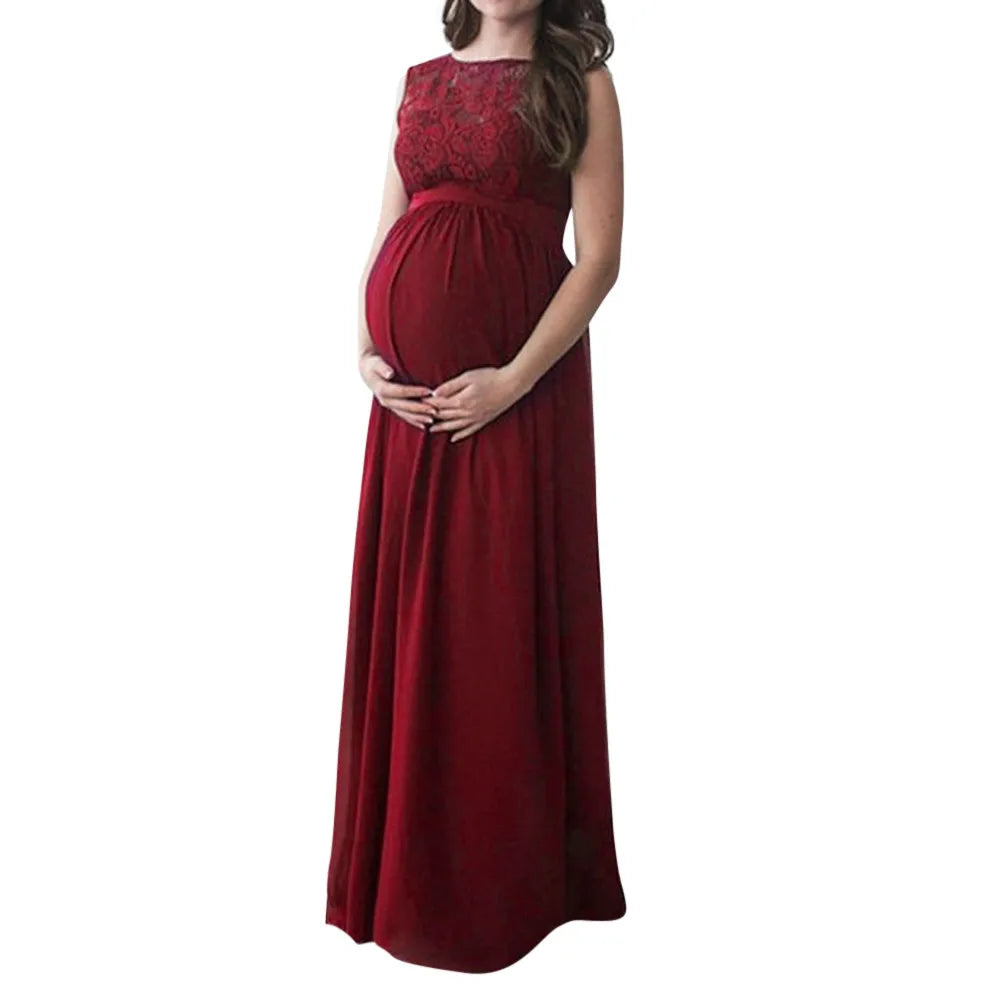 Maternity Dresses- Elegant Lace-Accented Maternity Dress for Special Events- - Chuzko Women Clothing