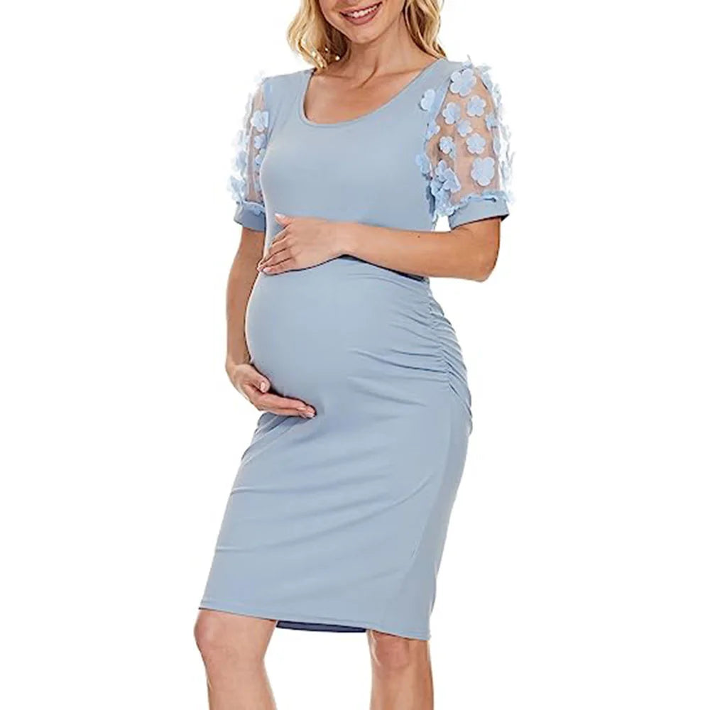 Maternity Dresses- Elegant Lace Sleeve Bodycon Maternity Dress for Baby Showers- - Pekosa Women Fashion