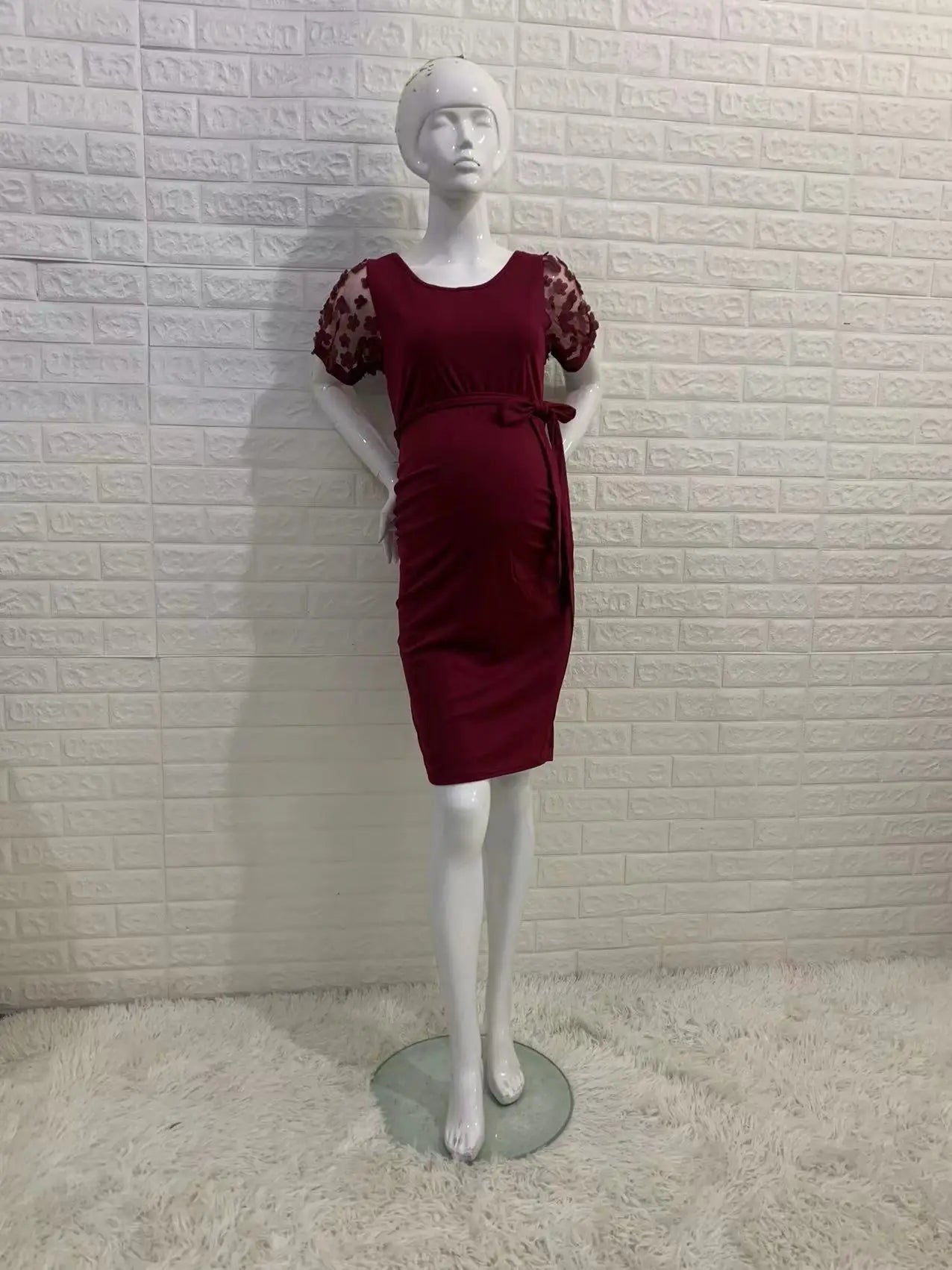 Maternity Dresses- Elegant Lace Sleeve Bodycon Maternity Dress for Baby Showers- - Pekosa Women Fashion