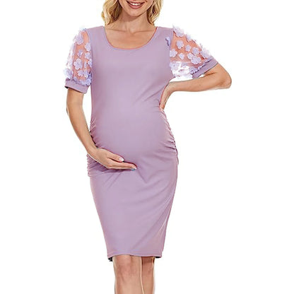 Maternity Dresses- Elegant Lace Sleeve Bodycon Maternity Dress for Baby Showers- Purple- Pekosa Women Fashion