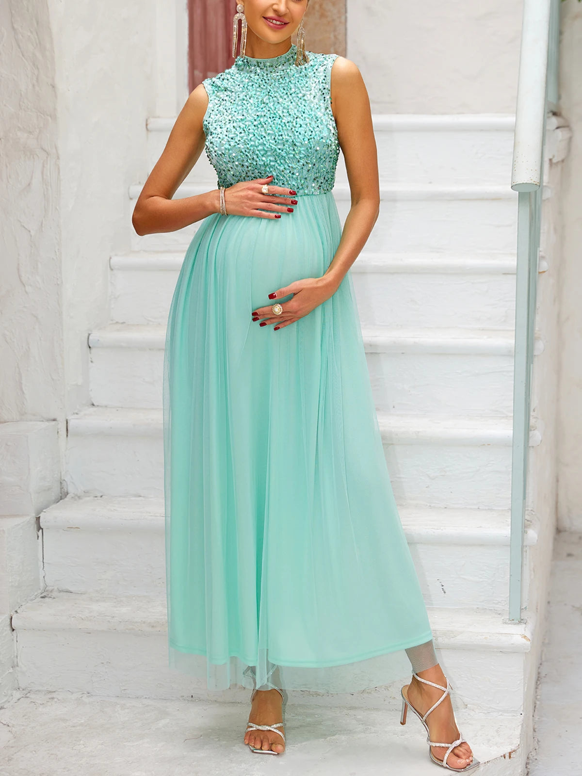 Maternity Dresses - Elegant Sequined Maternity Gown for Formal Occasions