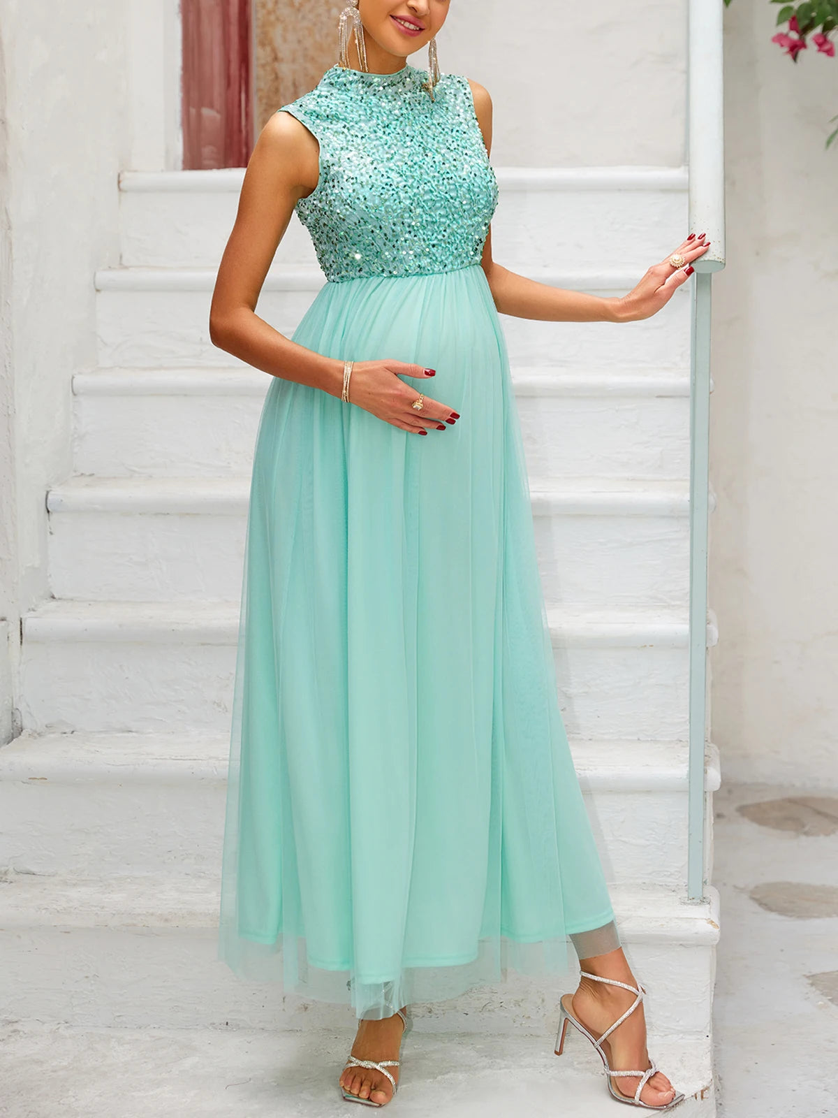 Maternity Dresses - Elegant Sequined Maternity Gown for Formal Occasions