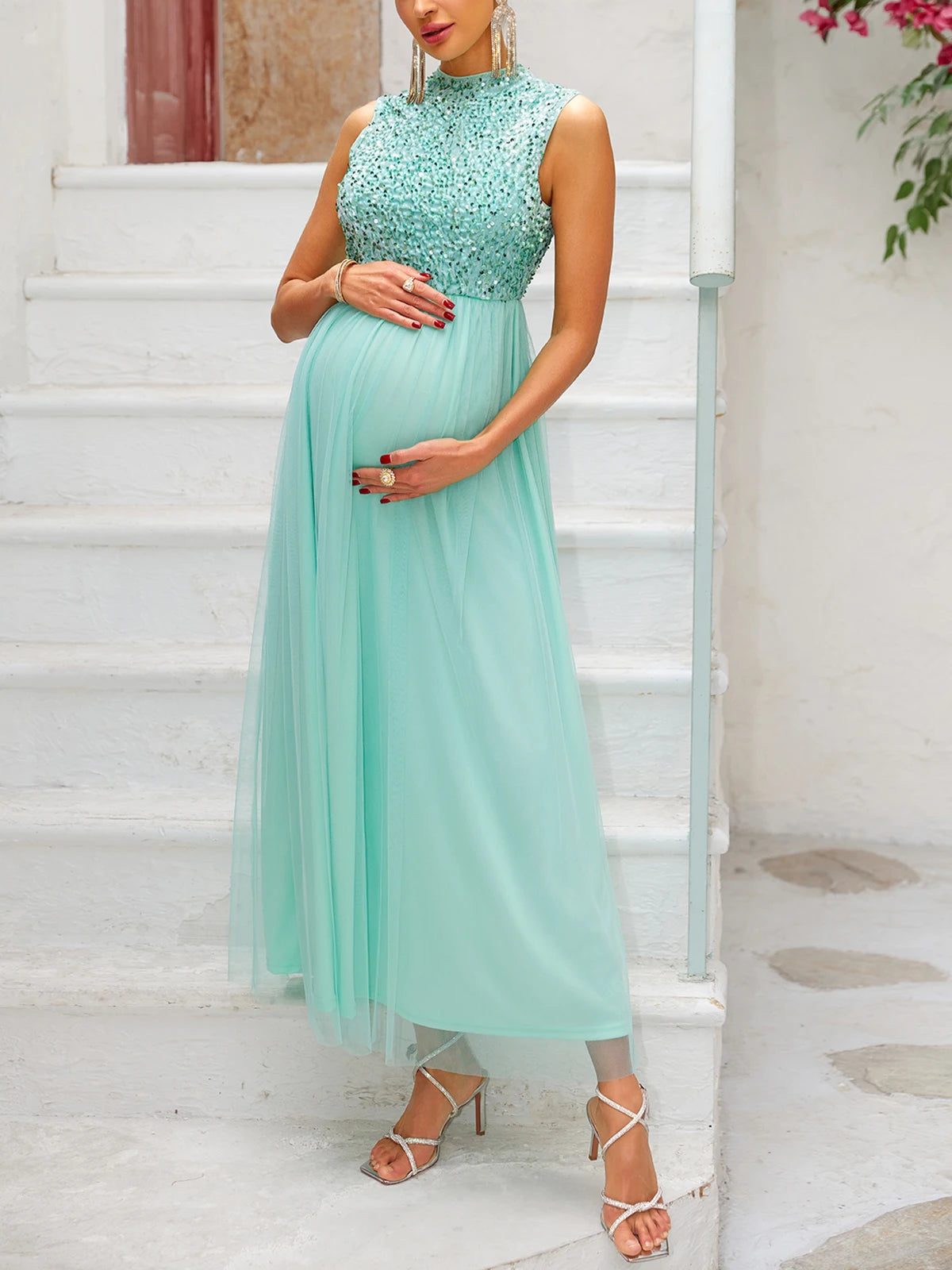 Maternity Dresses - Elegant Sequined Maternity Gown for Formal Occasions