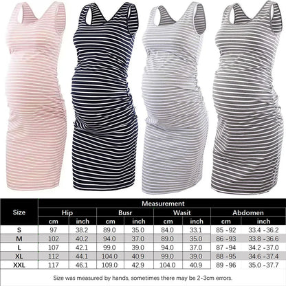 Maternity Dresses- Essential Spring Striped Bodycon Maternity Dress with Ruched Sides- - Pekosa Women Fashion