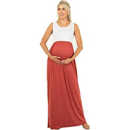 Maternity Dresses- Essential Summer Maternity Maxi Dress with Tank Top Design- Orange Red- Pekosa Women Fashion