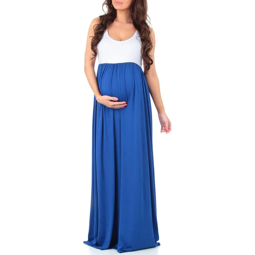 Maternity Dresses- Essential Summer Maternity Maxi Dress with Tank Top Design- Blue- Pekosa Women Fashion