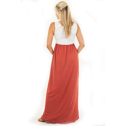 Maternity Dresses- Essential Summer Maternity Maxi Dress with Tank Top Design- - Pekosa Women Fashion